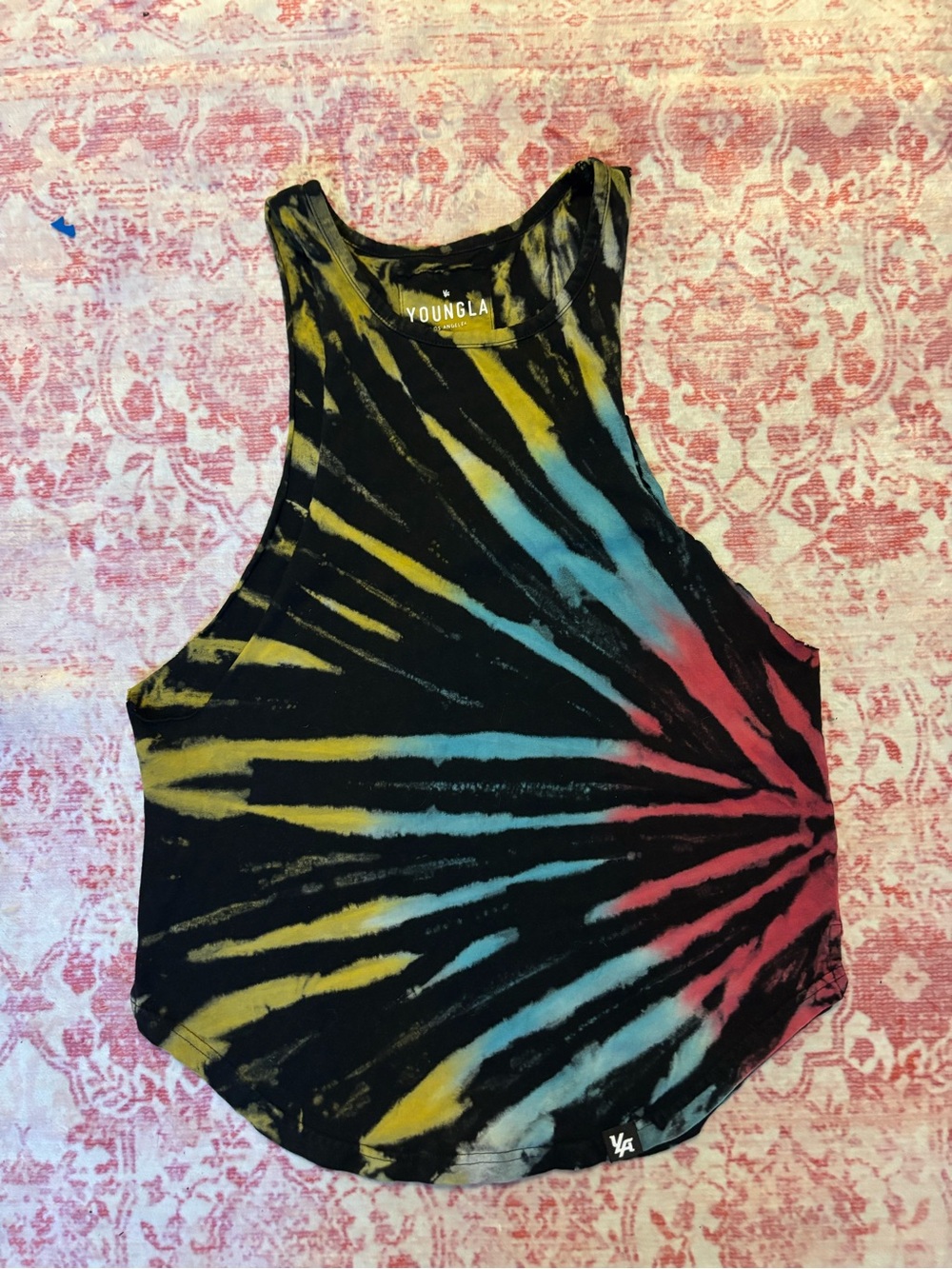 YoungLA Black Tie-Dye Tank Top - Yellow, Blue, Pink